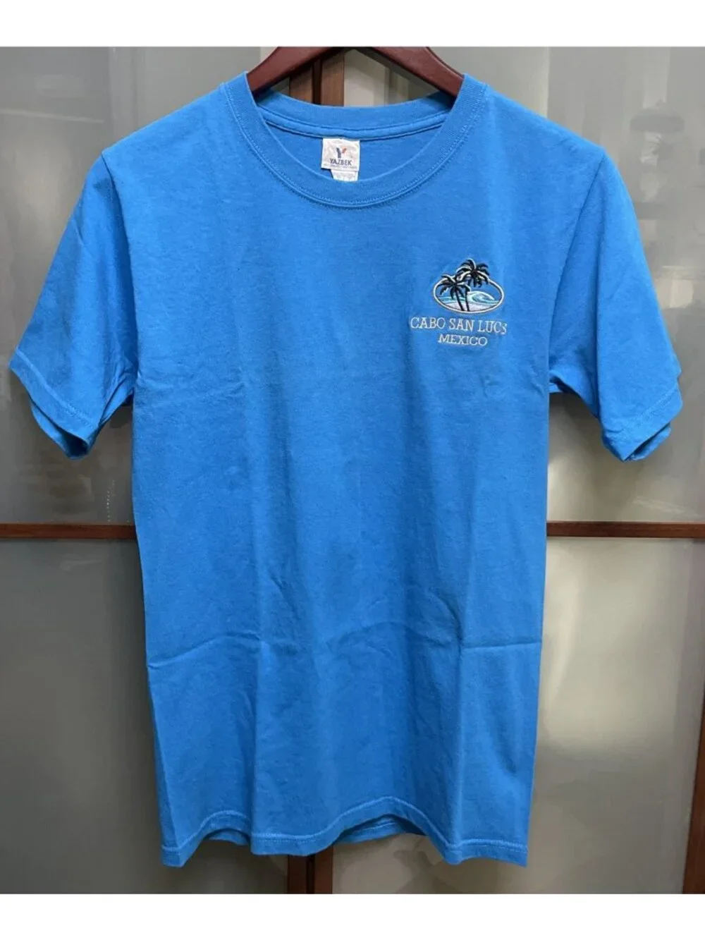 Los Cabos Mexico Beach Surf Yazbek Mens Size Small Light Blue T-Shirt Shirt Tee